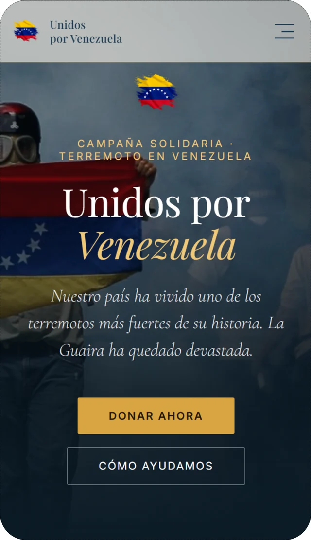Web de Unidos por Venezuela en un móvil